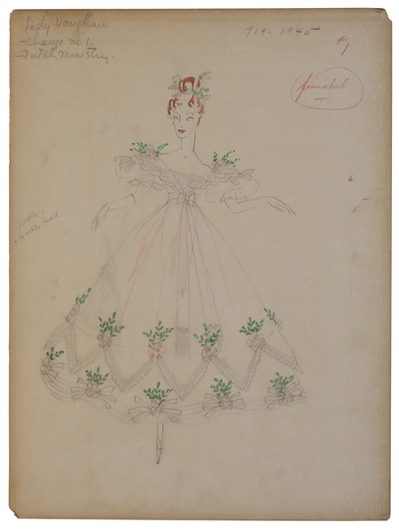 Adrian Greenberg Costume Sketch for ''The Gorgeous Hussy'' -- Adrian Would Famously Design the Ruby Slippers for ''The Wizard of Oz''